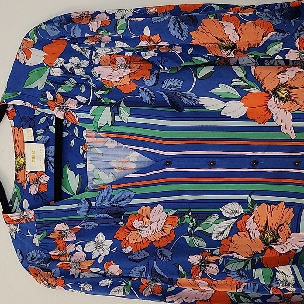 Anthropologie Blue Floral Tie-Front Blouse - Picture 6 of 16